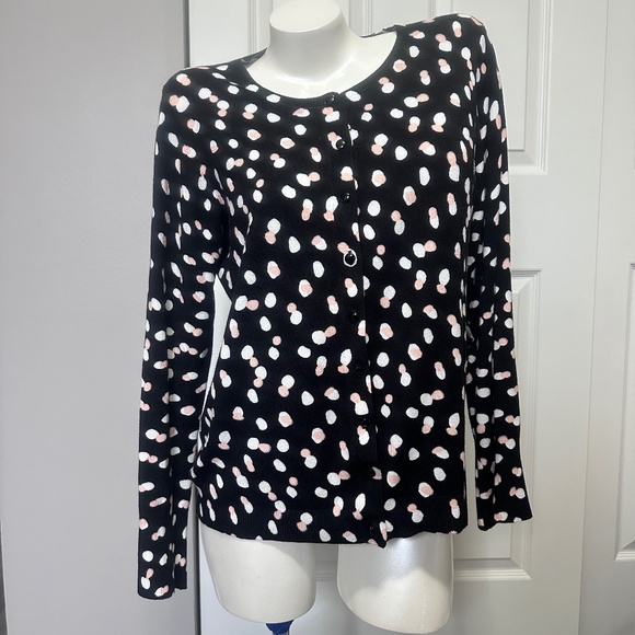Like-New PHILOSOPHY Finely Knit Black Cardigan With White & Peach, Women's L - Picture 1 of 11